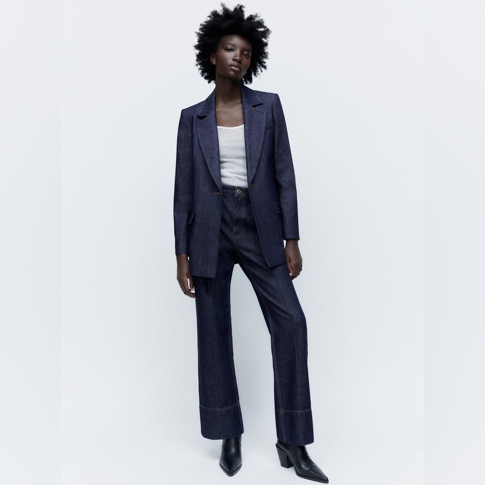 Zara Set - Golden Button Blazer Denim & High Rise Front Sean Z1975 Jeans - Picture 8 of 16